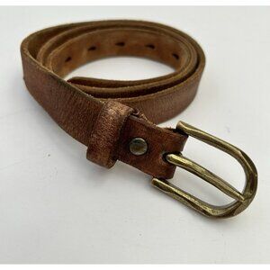 Vintage Y2K American Eagle Distressed Tan Leather Belt Solid Brass Buckle Size M